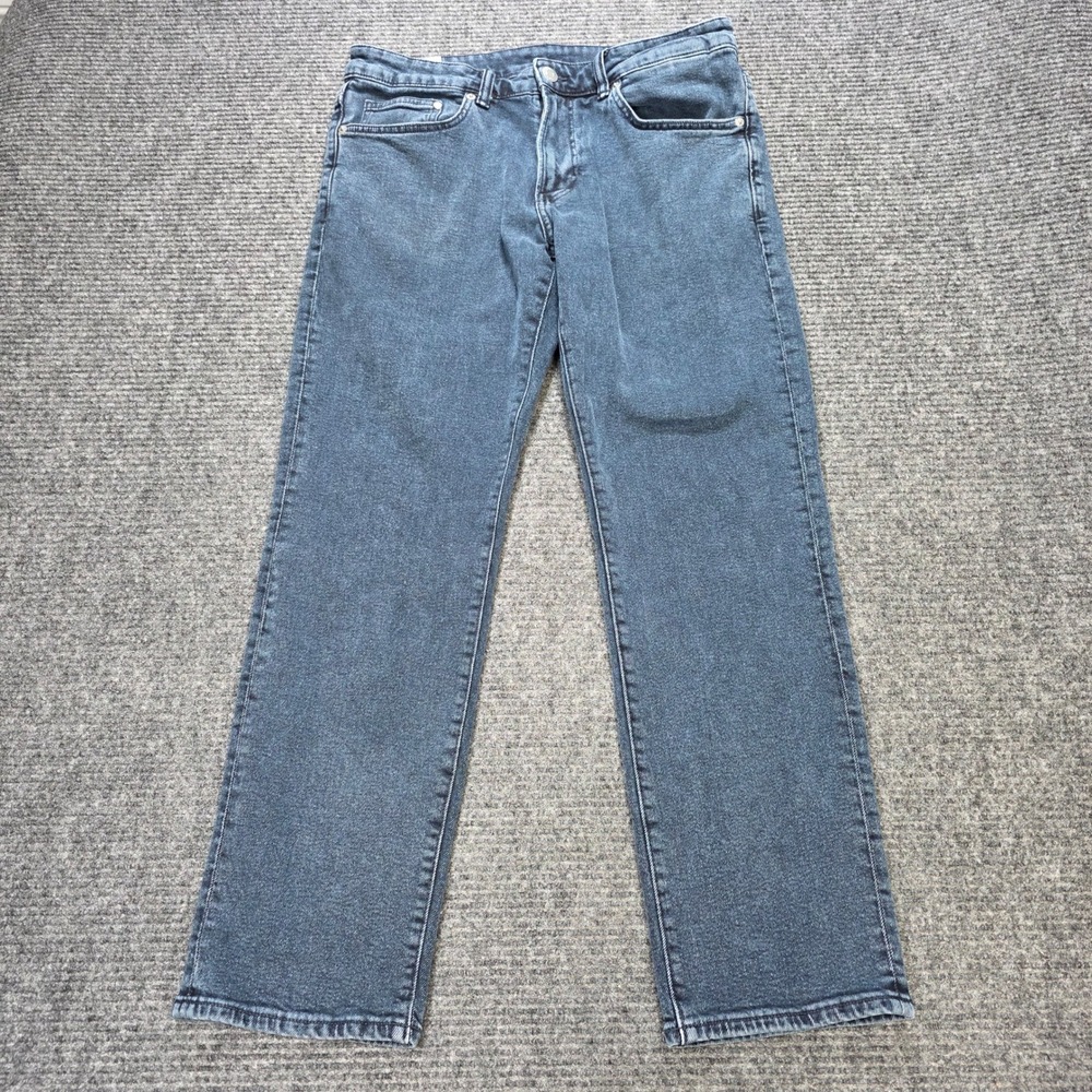 H&M Regular Fit Straight Leg Jeans Men's Size 33x30 Blue Dark Wash Stretch Denim
